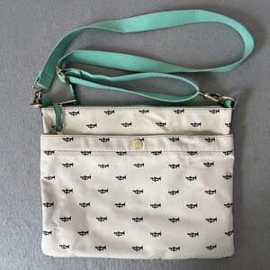 Fossil Key Per Crossbody Purse Novelty Trumpet Print Nylon Top Zip Pockets Music
